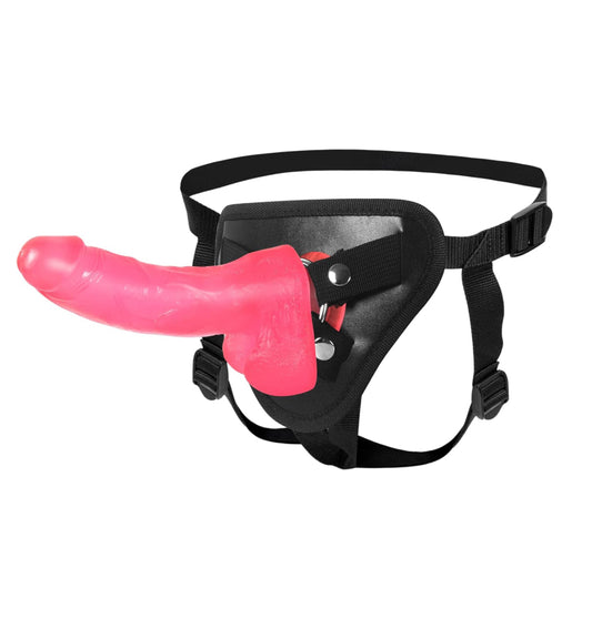 7” Pink Strap on Dildo with Harness