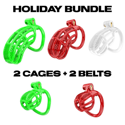 Holiday Bundle Chastity Cage Honeycomb (2 Cages+3 Belts)